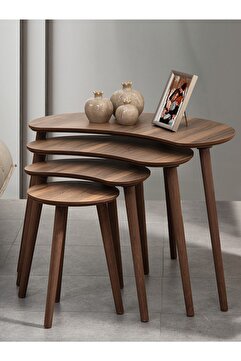 vovvahome MOON 4LÜ MDF AHŞAP ZİGON SEHPA - CEVİZ