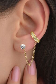 jelux silver Gümüş 925 Ayar Zirkon Taşlı Kıkırdak Gold Küpe