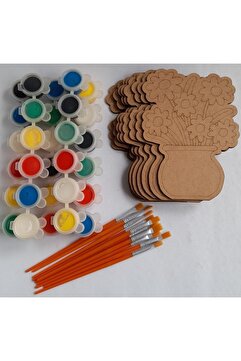 Ebrulisler 10 Vazolu Çiçek 5 Boya 10 Fırça Ahşap Boyama Okul Kurs Aktivite Etkinlik Sanat Hobi Set