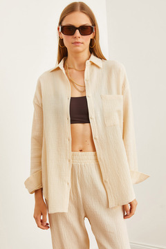 Olalook Kadın Taş Oversize Basic Müslin Gömlek GML-19001217