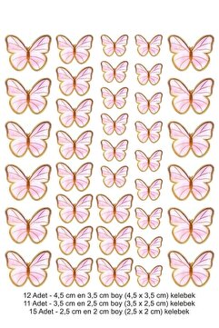 printiks Yenilebilir Kağıt Pasta Cupkek Üstü Pembe Kelebek Resimli Yenilebilir Kağıt Baskısı
