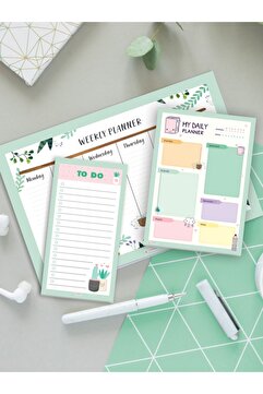colortouch Greenery Ders Çalışma 3 Lü Defter Planner Seti ( Haftalık Planlayıcı, Günlük Planlayıcı, Todo List)