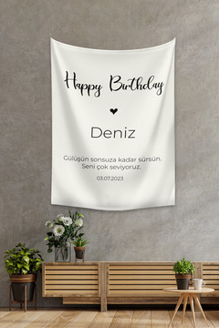 Vagonik Kişiye Özel Doğum Günü Happy Birthday Duvar Örtüsü Duvar Halısı Birinci Kalite Kumaş