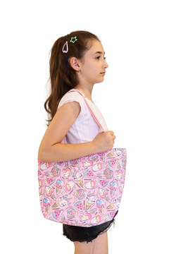 ICONE BAG Unicorn Desenli Kız Çocuk Plaj Çantası, Baskılı Çocuk Günlük Çanta