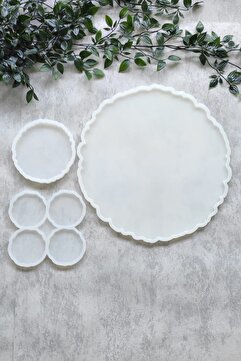 By Shesel Epoksi Silikon Kalıbı Dalgalı Yuvarlak Tepsi Bardak Altlığı Magnet Seti Reçine Epoksi Silikon Kalıp