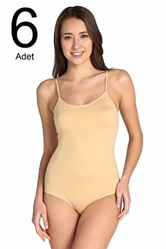 Tutku Kadın Ten 6'lı Paket  İp Askılı Likralı Kancalı Çıtçıtlı Body ELF568T0148CCM6