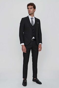 Morven Erkek Siyah Basic Torino Yelekli Jakarlı Slim Fit Dar Kesim 6 Drop Takım Elbise