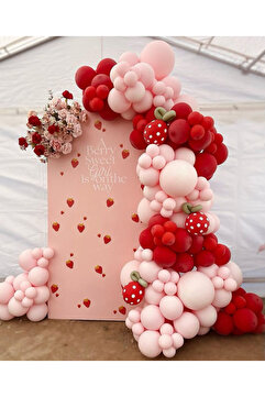 Çemrek Süs Parti Pink blush kırmızı balon zinciri seti çilek konsept