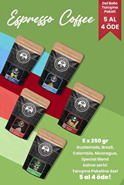 Caffe Del Bello Tanışma Paketi 5x250 Gr. (ESPRESSO) Special Blend,guatemala,brezilya,kolombiya