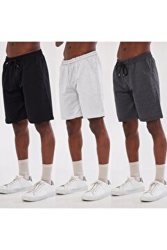 pandy Unisex 3 Lü Siyah Gri Antrasit Şort