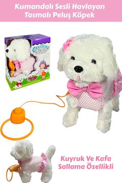 cayenna Peluş Tasmalı Yürüyen Fiyonklu Köpek 25 Cm Sesli Havlayan Kafa Ve Kuyruk Sallayan Köpek
