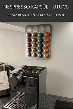 Nosa Mall Nespresso Ve Starbucks Uyumlu Duvar Tipi Kapsül Kahve Standı Tutacağı Beyaz Kapsül Tutucu Kapsül