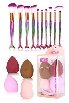MAQYA KOZMETİK Maqya Profesional 10'lu Gökkuşağı Balık Fırça 4'lü Armut Sünger Seti