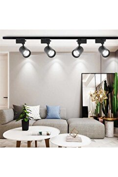 Genel Markalar Led Siyah Kasa Beyaz Işık //4 Adet 360 Derece Dönen //led Ray Spot Lamba/// 1 Metre Raylı Armatür