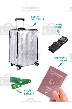 Trink Çanta Şeffaf Valiz Kılıfı Seti (Valiz Kılıfı-Valiz Kemeri-Valiz Etiketi-Pasaport Kılıfı)