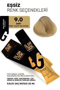 glam look |Sarı 9.0 |50 ml Kalıcı Saç Boyası | Koruyucu, nemlendirici, besleyici yağlar, düşük amonyak seviyesi,