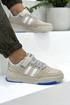 SOLAZER Kadın Bej Beyaz Cırt Detaylı Sneaker Günlük Spor Ayakkabı 020-2
