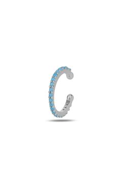 Söğütlü Silver Gümüş Rodyumlu Turkuaz Taşlı Sıkıştırmalı Kıkırdak Küpe Ear Cuff