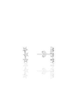 Söğütlü Silver Gümüş Rodyumlu Zirkon Taşlı Kayan Yıldızlar Küpe Sgtl12185rodaj