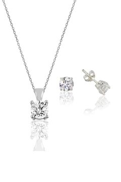 Söğütlü Silver Gümüş Rodyumlu Tek Taş Kolye Ve Küpe Gümüş Set Sgtl10592rodaj