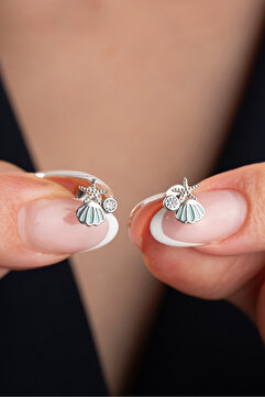 Silvano Jewelry 925 Ayar Gümüş Minimal Çivili Deniz Kabuğu Küpe