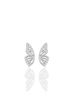 Söğütlü Silver Gümüş rodyumlu zirkon taşlı özel tasarım kelebek küpe SGTL12261RODAJ