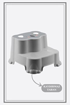 Zuu Baby Kaydırmaz Çocuk Taburesi - Çift Basamaklı Banyo Lavabo Merdiven Yükseltici Bebek Basamağı Gri