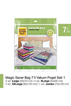 Magic Saver Bag 7'li Vakumlu Hurç-vakumlu Poşet Seti (2 L + 2 Xl + 2 Xxl + 1 Jumbo)