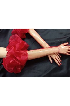 es moda shop Gemma organze firfirlı parti eldiveni kırmızı