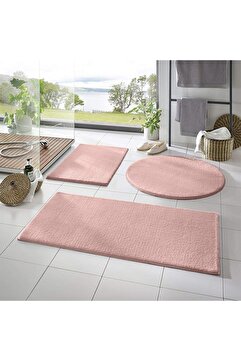 Sarar 3'lü Banyo Paspası Halısı Peluş Halı Klozet Takımı Pudra-pembe 50x90-50x60--50x50(YUVARLAK)-