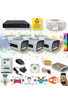 qromax 3 Kameralı Set - Yapay Zeka Özellikli Gece Renkli Gösteren 5mp 4warm Led Güvenlik Kamerası Seti 784w