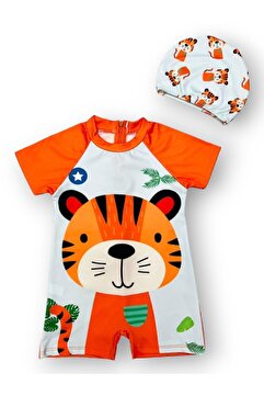 Pijamayo Kısa Kollu Erkek Bebek Çocuk Aslan Baskılı Bone Ve Mayo Takımı