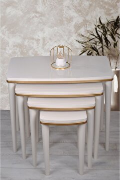 deniss home Napali Serisi 4'lü Lüx Mdf Ahşap Zigon Sehpa Bej Gold