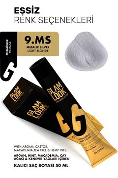 glam look |Metalic Silver 9.ms |50 ML Kalıcı Saç Boyası | Koruyucu, nemlendirici, besleyici yağlar, düşük amonyak seviyesi,