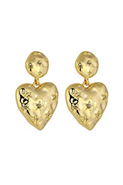 Dora Accessories Yıldız Desenli Sallantılı Kalp Küpe