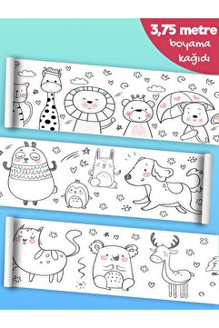 esatoys Sevimli Hayvan Temalı 3,75 Metre Rulo Boyama Kağıdı - Okul Öncesi Eğitici Aktivite - 2 Yaş