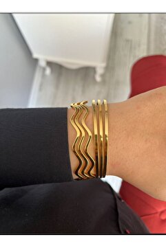 zeynep Z&D Accessory 316L Gold Çelik 6'lı Ajda Bilezik Seti