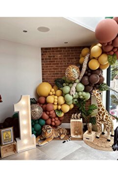 eğlencemarketi Safari Konsepti Koyu Yeşil Yanık Turuncu Zerdeçal Okaliptus Ve Kahverengi Balon Zinciri 100 Adet