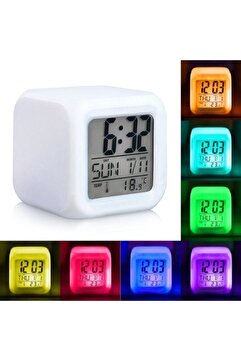 oddity 7 Renk Xxl Alarmlı Dijital Küp Lcd Işıklı Saat 8x8x8 Cm Xxl Çocuk Odası Hafıza Pilli