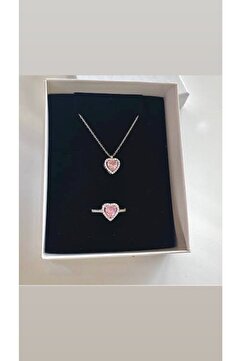 DMR Accessoire 316L zirkon taşlı lovely yüzük kolye seti