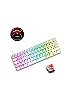 VOOKA Trol Red Switch Mini Rgb Oyun Klavyesi Gaming Mekanik 62 Tuşlu 18 Led Usb Type-c Kablosu Beyaz LCD