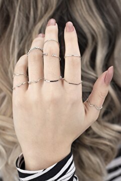Ervalina Yüzük Set Gümüş Rengi 10'lu 0029