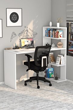 Moonlife Mobilya Çınar Kitaplıklı Çalışma Masası Beyaz
