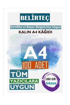 Belirteç Kalın Beyaz A4 Kağıdı 180 Gram 100 Adet Sertifika, Belge Ve Diğer Amaçlar Için