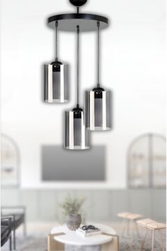 retro home design Rulo Modern 3'lü Füme Mika Camlı Mutfak Hol Sarkıt Avize