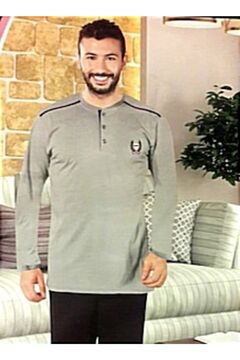 Mefa Pijama Erkek Gri 3 Düğmeli Pamuk Pijama Üst