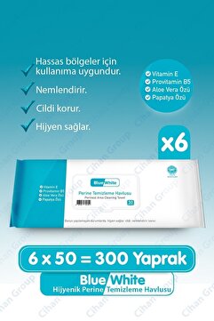 Bluewhite Hijyenik Perine Temizleme Havlusu 50'li 6 Paket