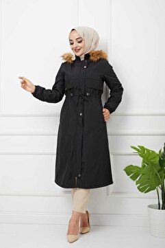 Vibeys Collection Siyah Içi Kürklü Ve Su Geçirmez Kadın Kışlık Mont & Kaban
