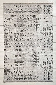 Oriente Home Iskandinav Desenli Yolluk Gri Yıkanabilir Şönil Halı Saçaklı Kaymaz Taban Koridor Halısı 7760