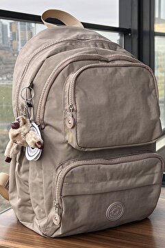 FCSTORE Okul Çantası Unisex Sütlü Kahve Orta Boy Klinkır Su Geçirmez Kumaş Seyahat Laptop Çantası